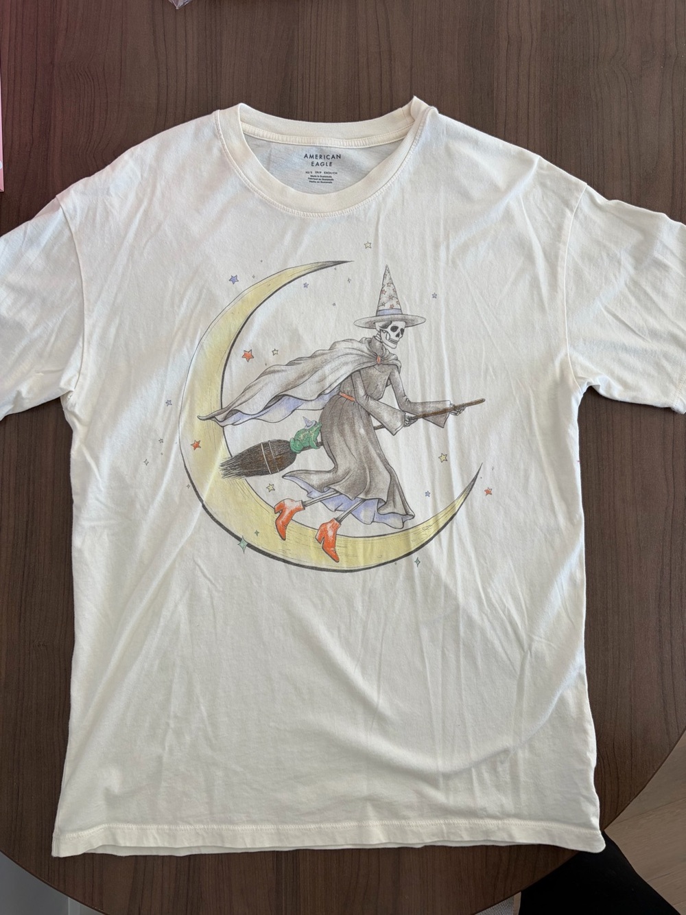 American Eagle Outfitters White Graphic Tee with Witch on Moon